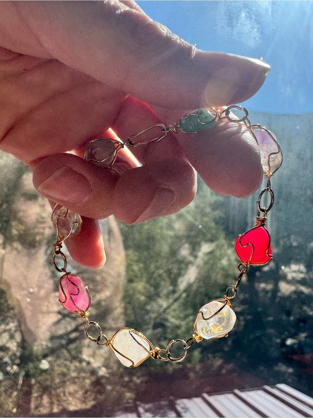 Handcrafted Multicolor Glass Link Bracelet - Women Jewelry